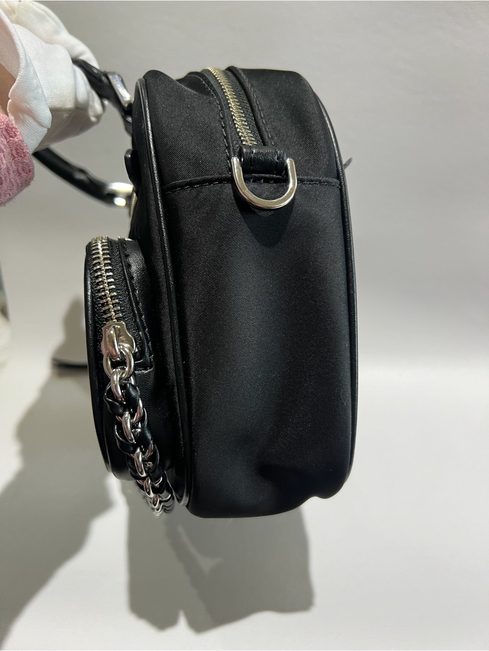 Michael Kors Black Nylon Dual-Pocket Crossbody Satchel with Chain Strap - Picture 5 of 8